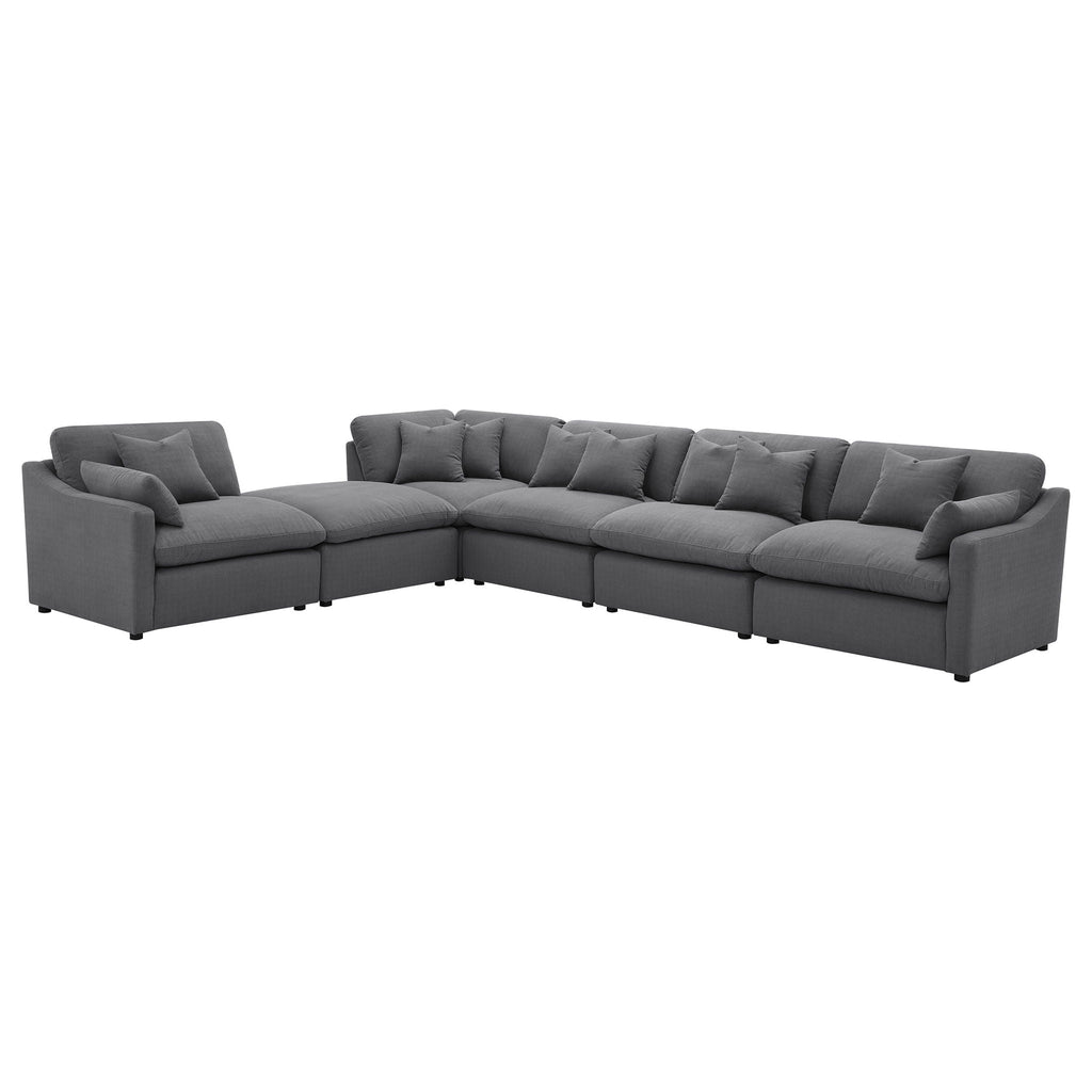 Charcoal 6-piece modular sectional sofa set with L-shape and ottoman