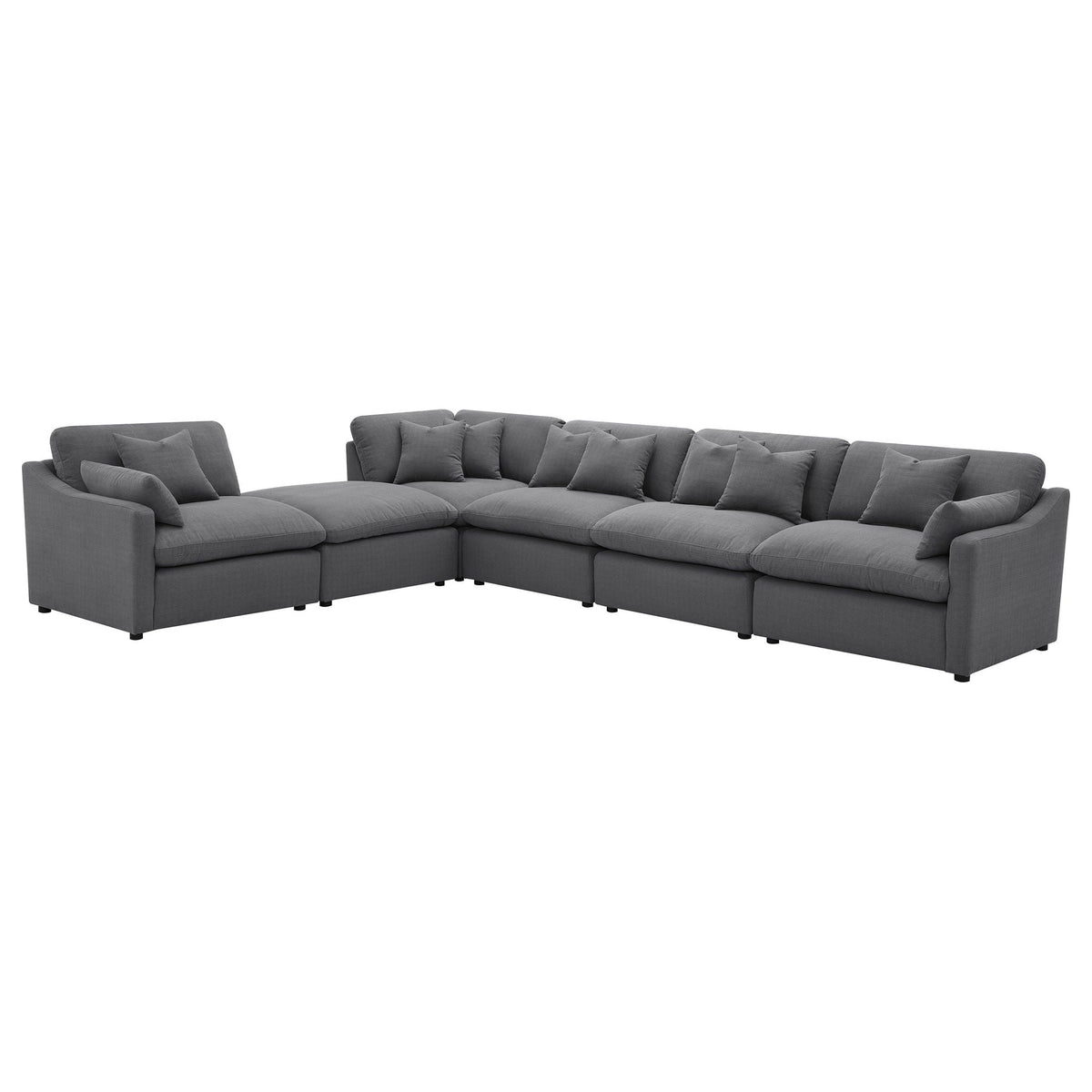 Charcoal 6-piece modular sectional sofa set with L-shape and ottoman