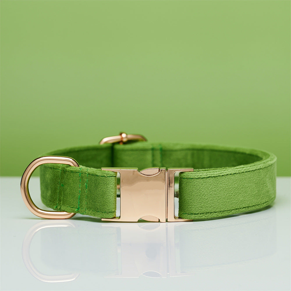 Velvet dog collar in dark green velvet with rose-gold clasp hardware