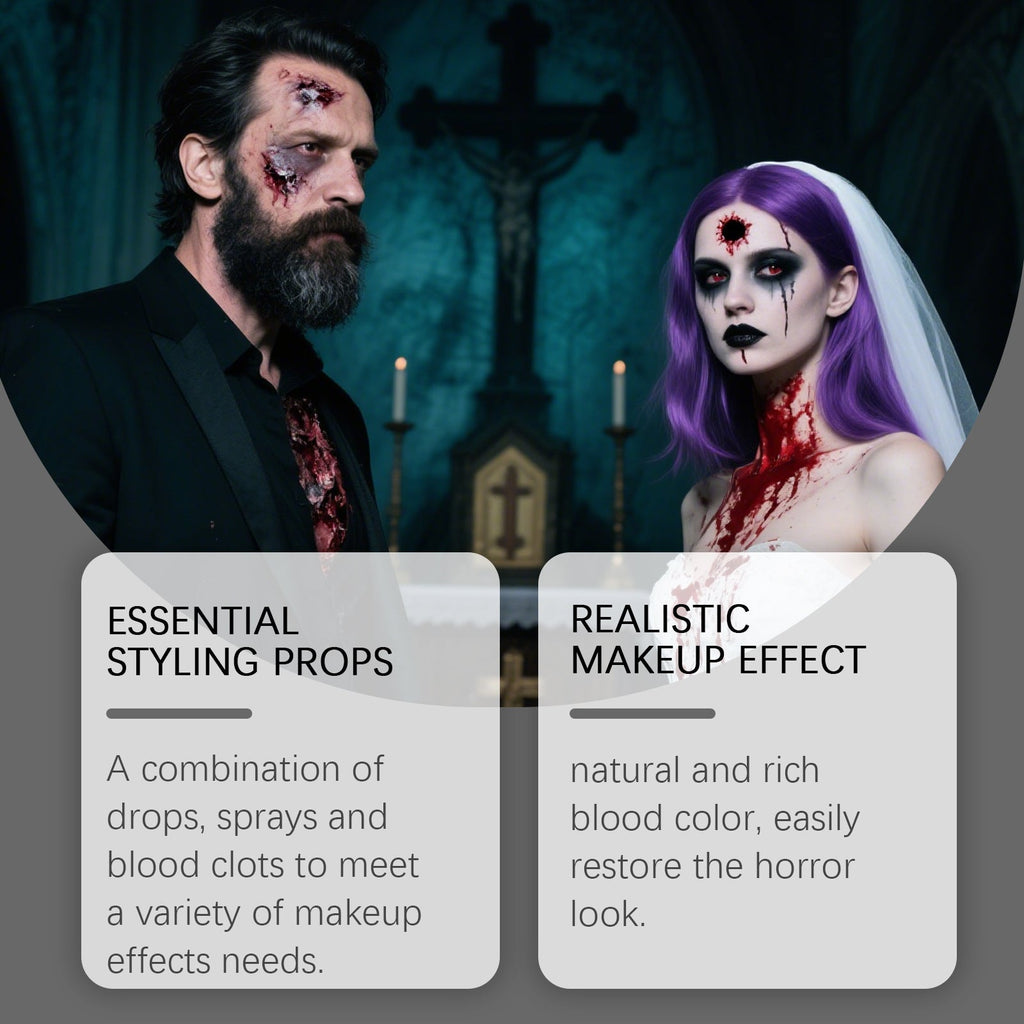 Halloween fake blood makeup set with essential styling props and realistic makeup effect