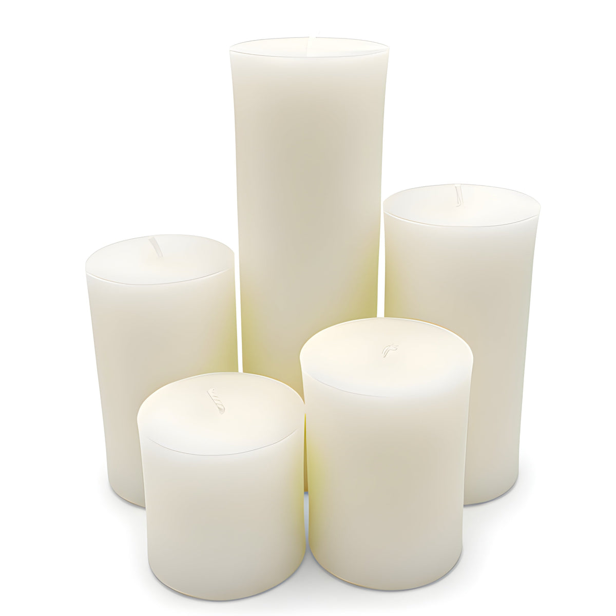 White pillar candles set of five cylinder pillars, unlit