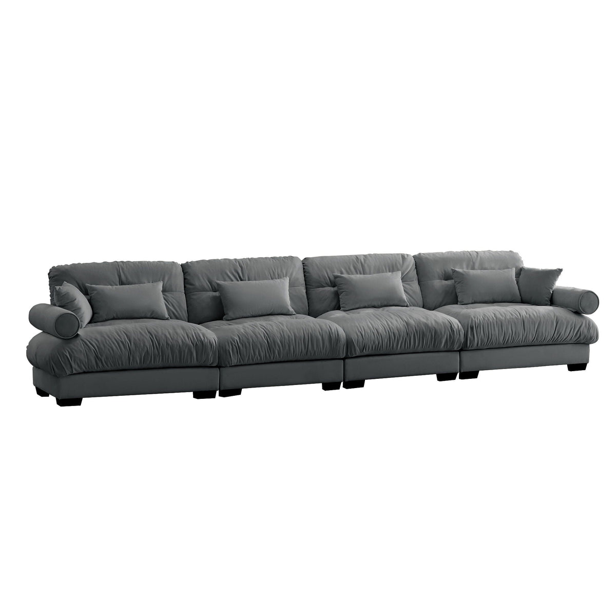 Dark gray modular sectional sofa with deep seat, rolled arms, and removable-looking sections