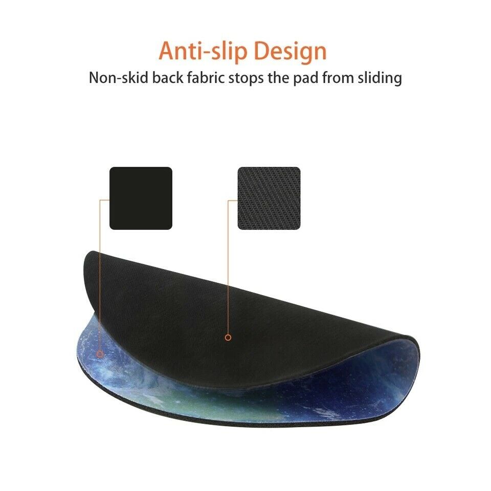 Round galaxy mouse pad with textured non-slip backing shown along the edge