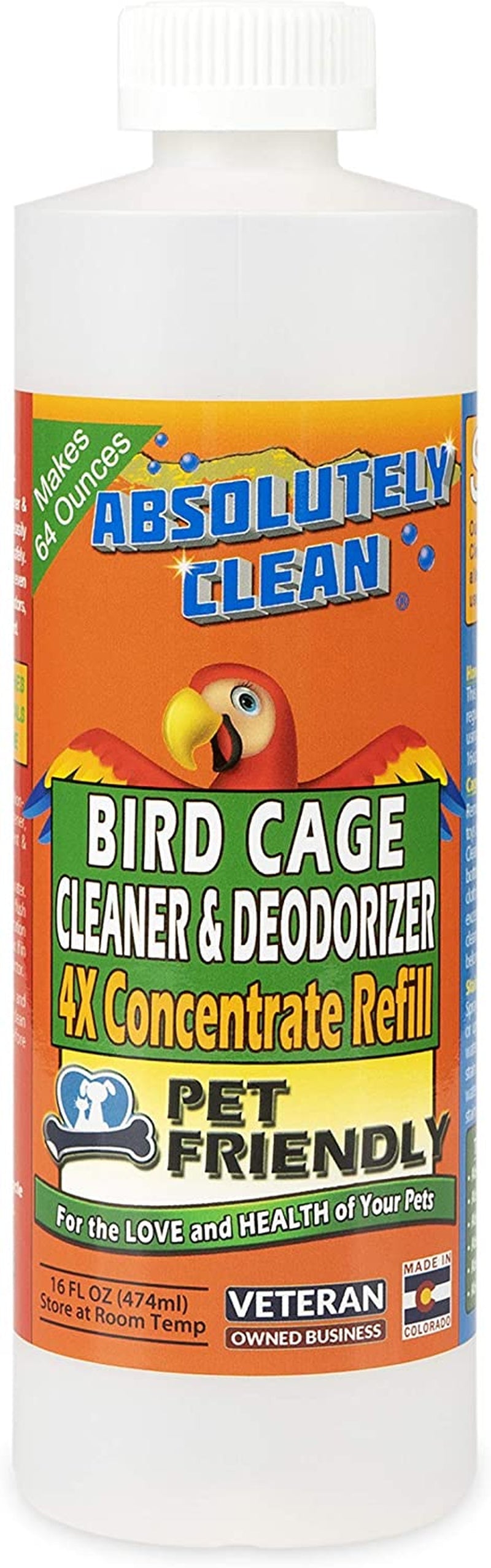 Bird cage cleaner and deodorizer concentrate refill in a white 16-ounce bottle
