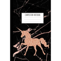 Composition notebook with black marble cover and rose gold unicorn graphic