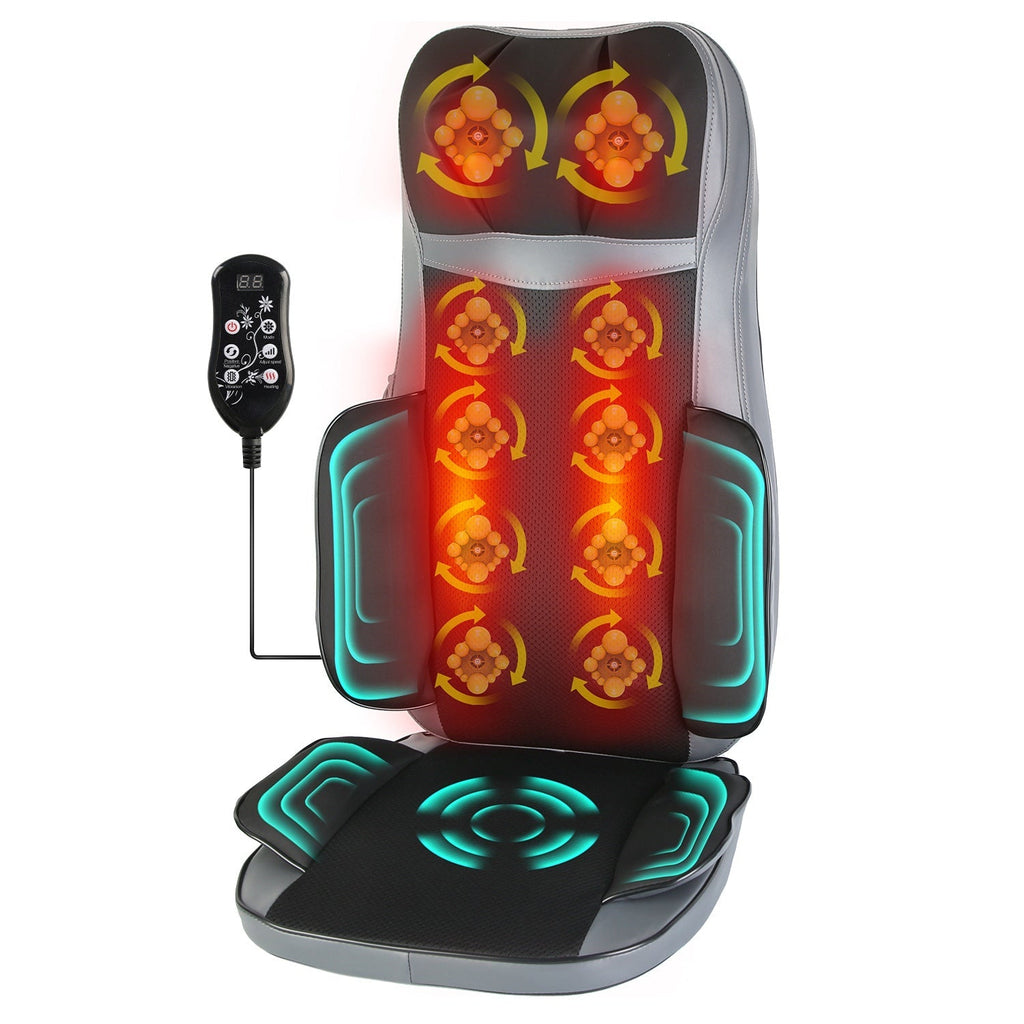 Heated shiatsu massage chair pad with 3D kneading rollers and control remote