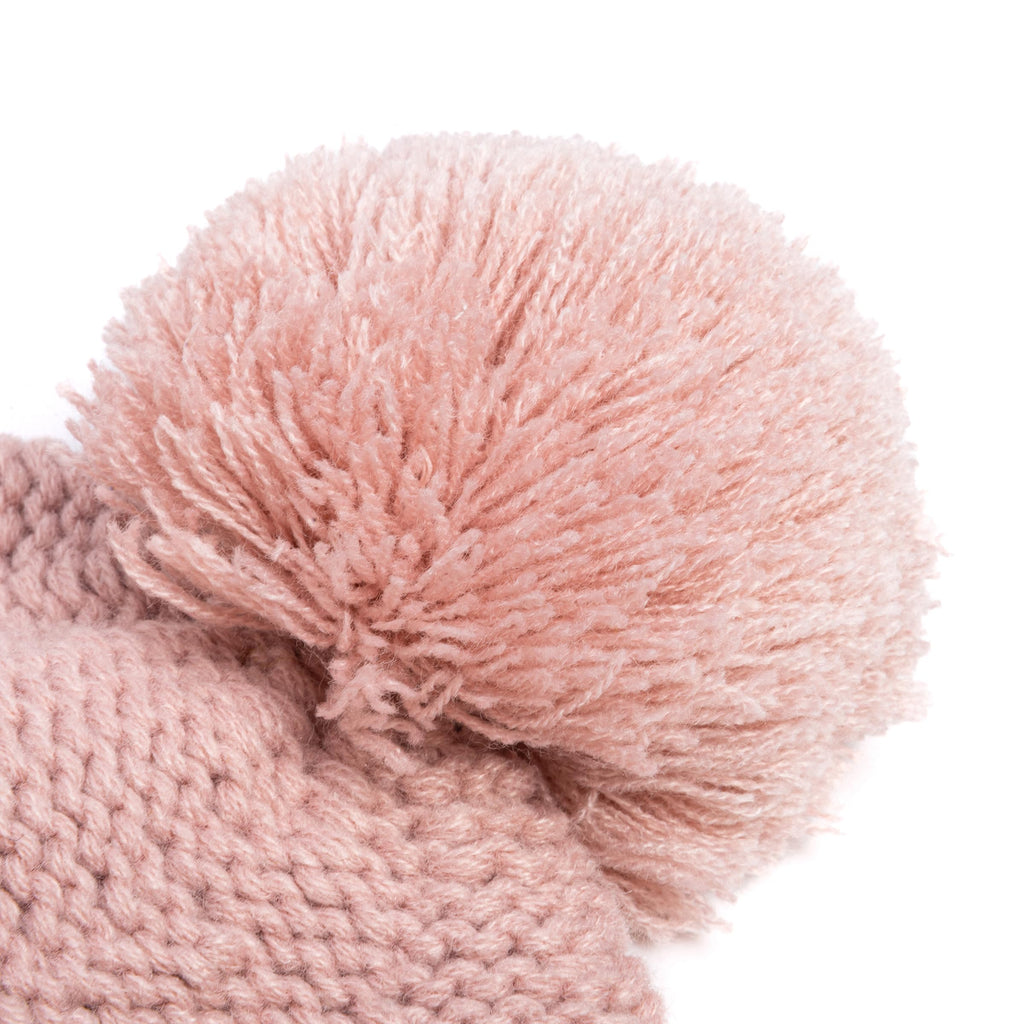 Mauve knit beanie pom-pom with soft textured yarn detail