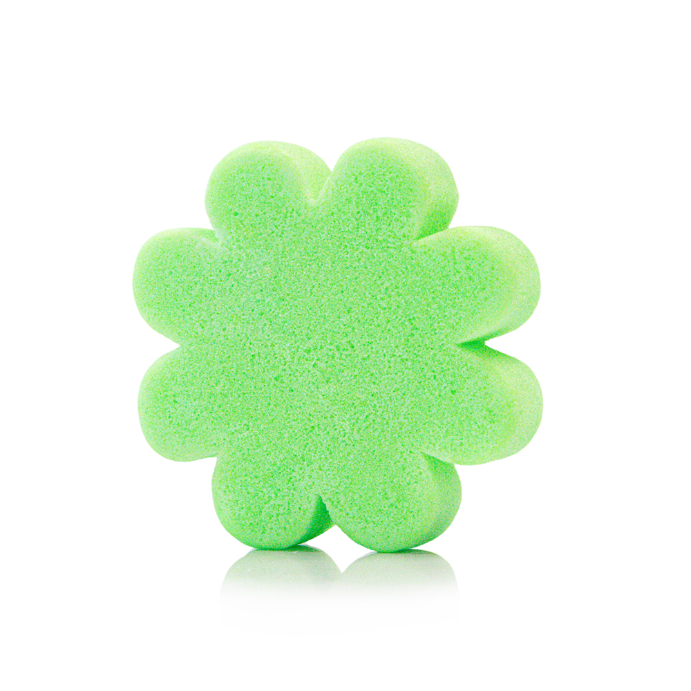 Green flower-shaped eco body buffer sponge with textured surface