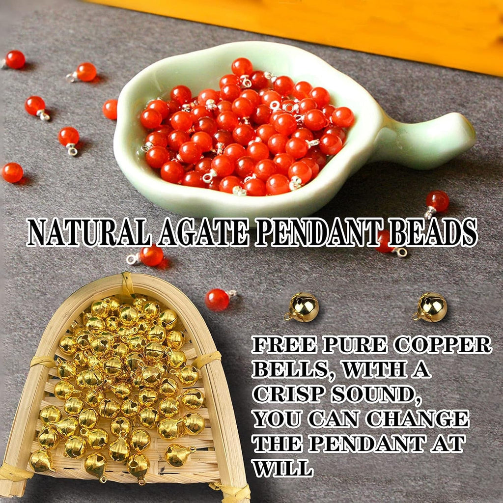 Bird collar pendants with red agate beads and gold-tone bells