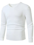Plus size ribbed hem long sleeve sweater, v-neck, white