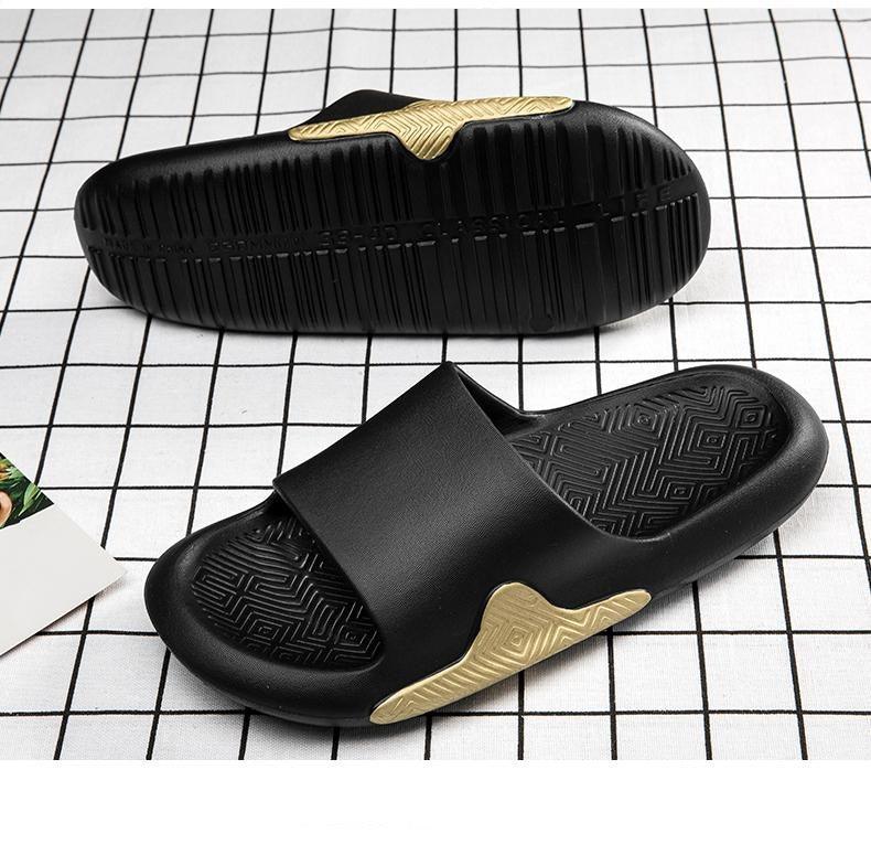 Men's EVA slide sandals, black with gold accents and textured anti-slip sole