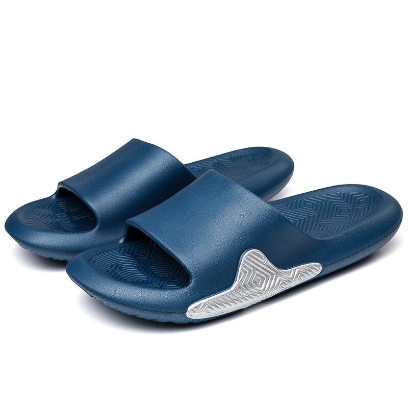 Unisex EVA slide sandals, dark blue with cushioned footbed and patterned grip outsole