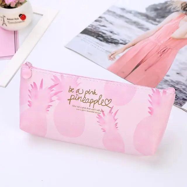 Pink pineapple print pencil pouch with “be a pro pineapple” text and zip closure