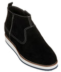Black nubuck zipper boots with elastic gore and stitched ankle collar
