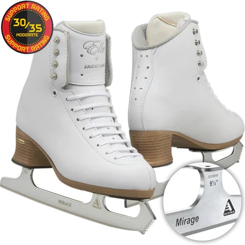 Women’s figure skates, white leather-look boots with laces and metal blades