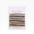 Braided hair tie bracelets set, black and beige, one-size