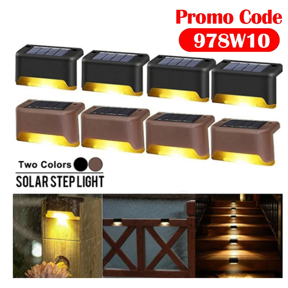 Solar step light set with warm LED, black and brown housings