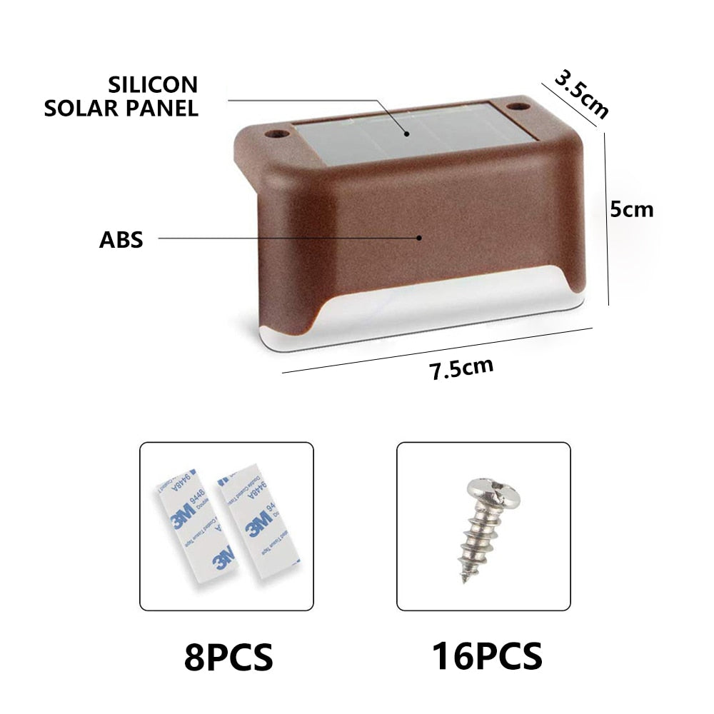 Brown solar step light housing with solar panel, size diagram