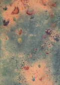 Cork travel yoga mat with abstract floral artwork in muted green, coral, and rust tones