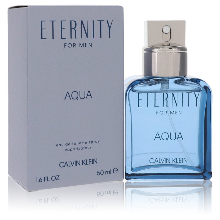 Eau de toilette spray with box, Eternity Aqua for Men, blue glass bottle and silver atomizer