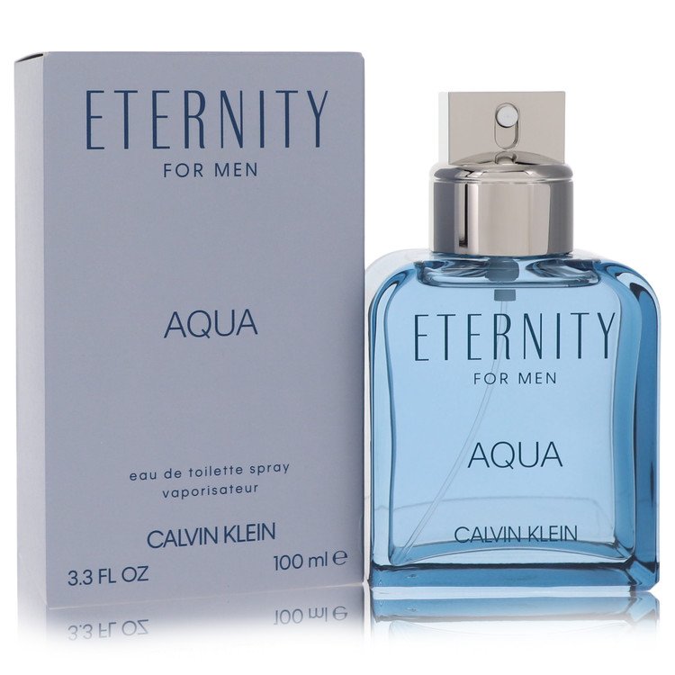 Eau de toilette spray with box, Eternity Aqua for Men, blue bottle with silver cap, 100 ml
