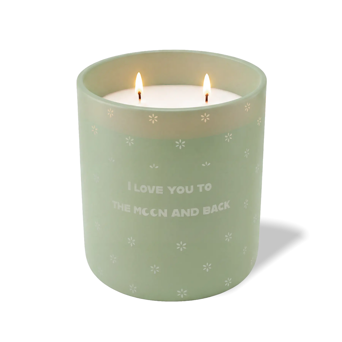 Meadow 12 oz candle with white wax and “I Love You to the Moon and Back” text