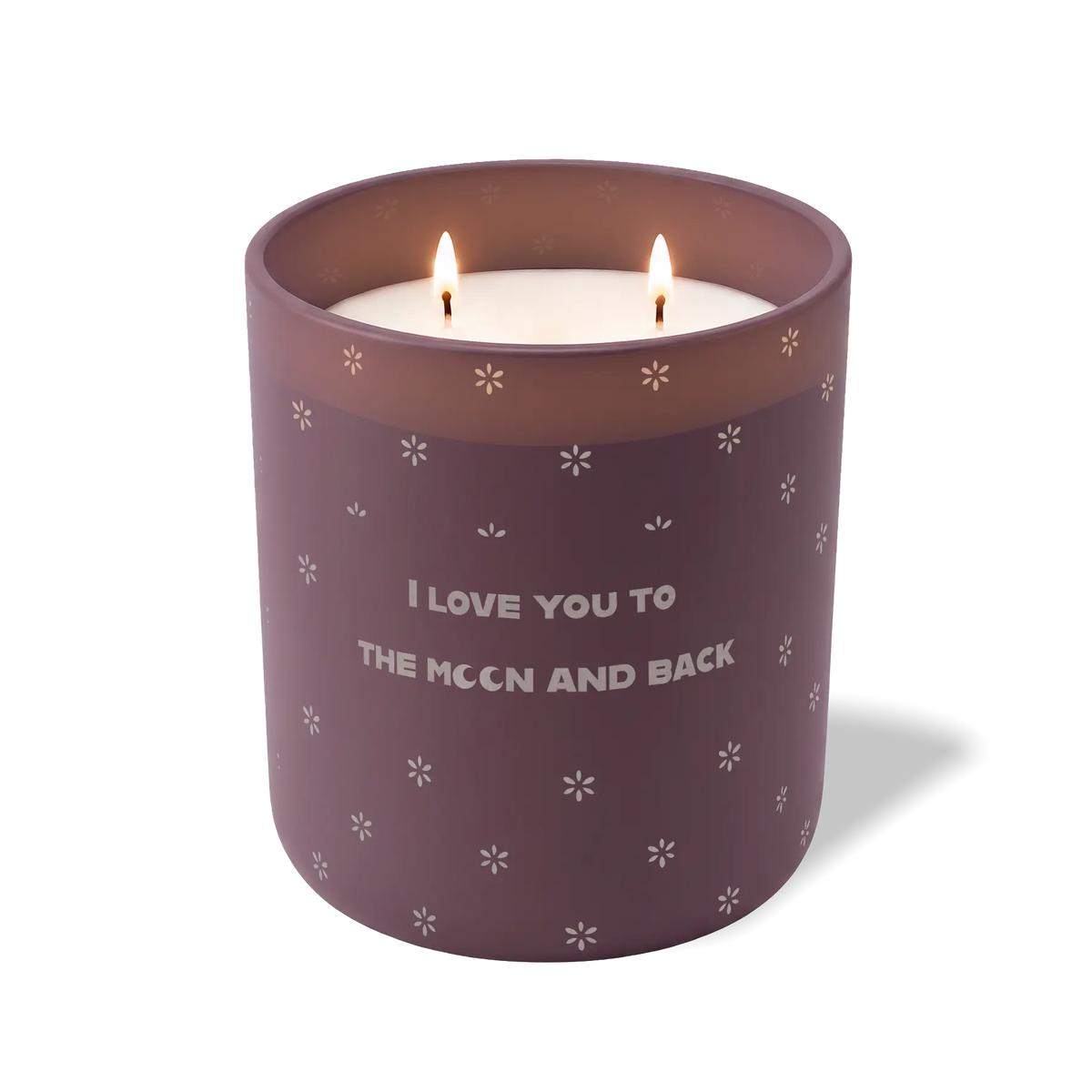 Velvet Plum 12 oz candle with white wax and “I Love You to the Moon and Back” text