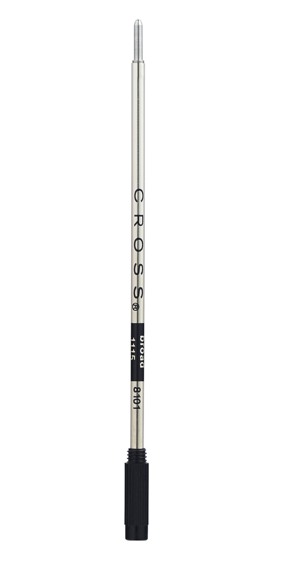 CROSS-branded broad black ballpoint pen refill, clear barrel with black cap