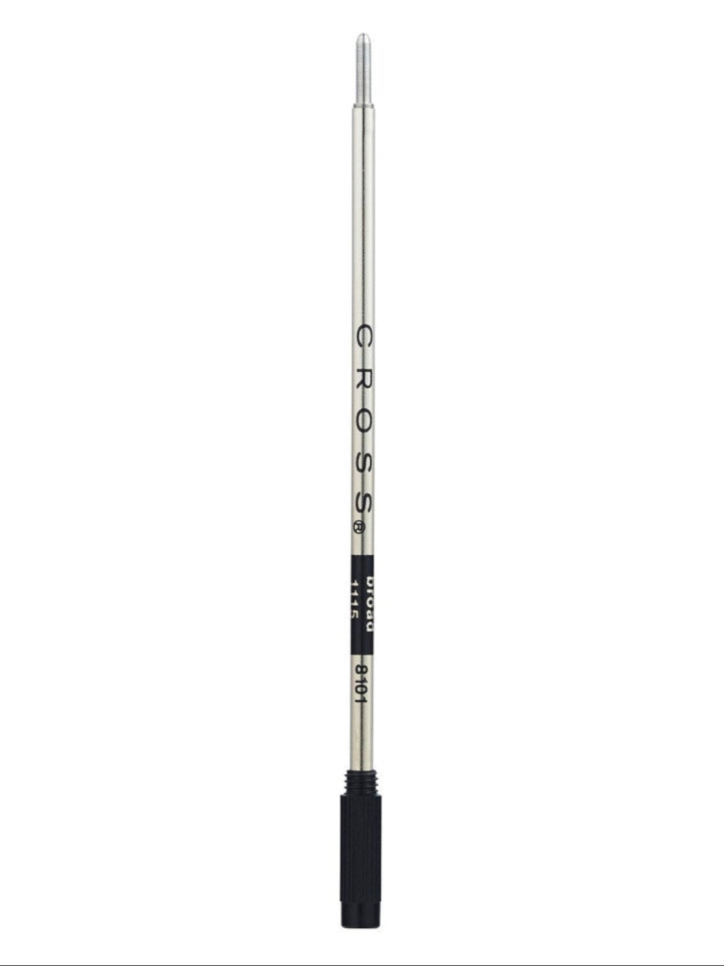 Broad black ballpoint pen refill with clear barrel and black snap cap