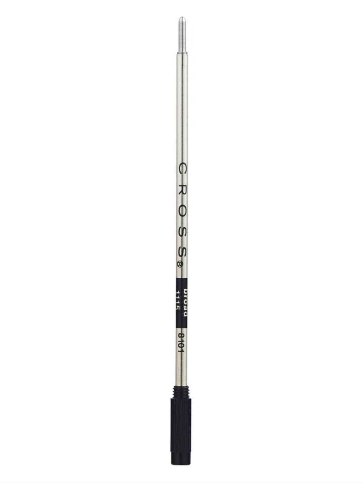 Broad black ballpoint pen refill with clear barrel and black snap cap