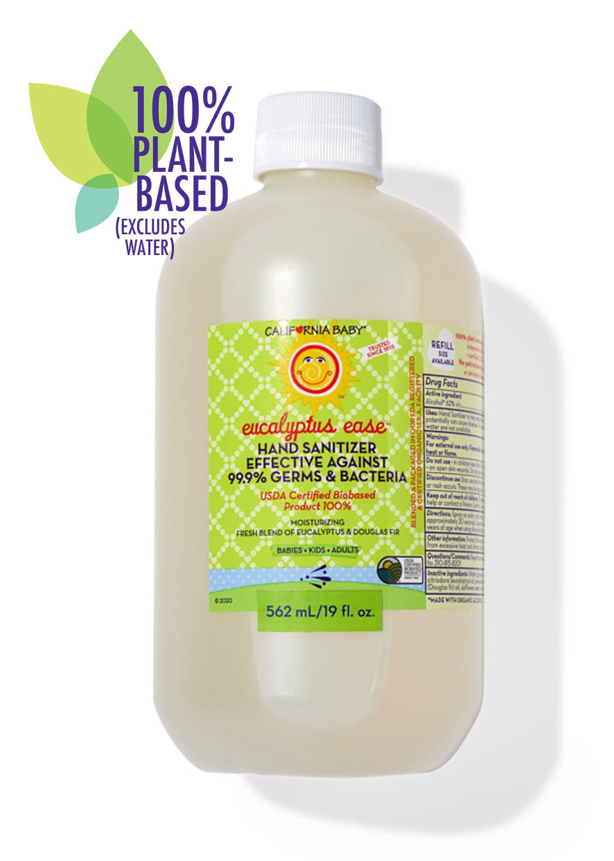 Refill hand sanitizer bottle with white cap and green label, 562 mL.