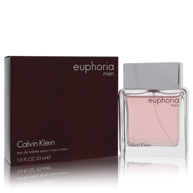 Men’s eau de toilette spray bottle with maroon box, “euphoria men” label
