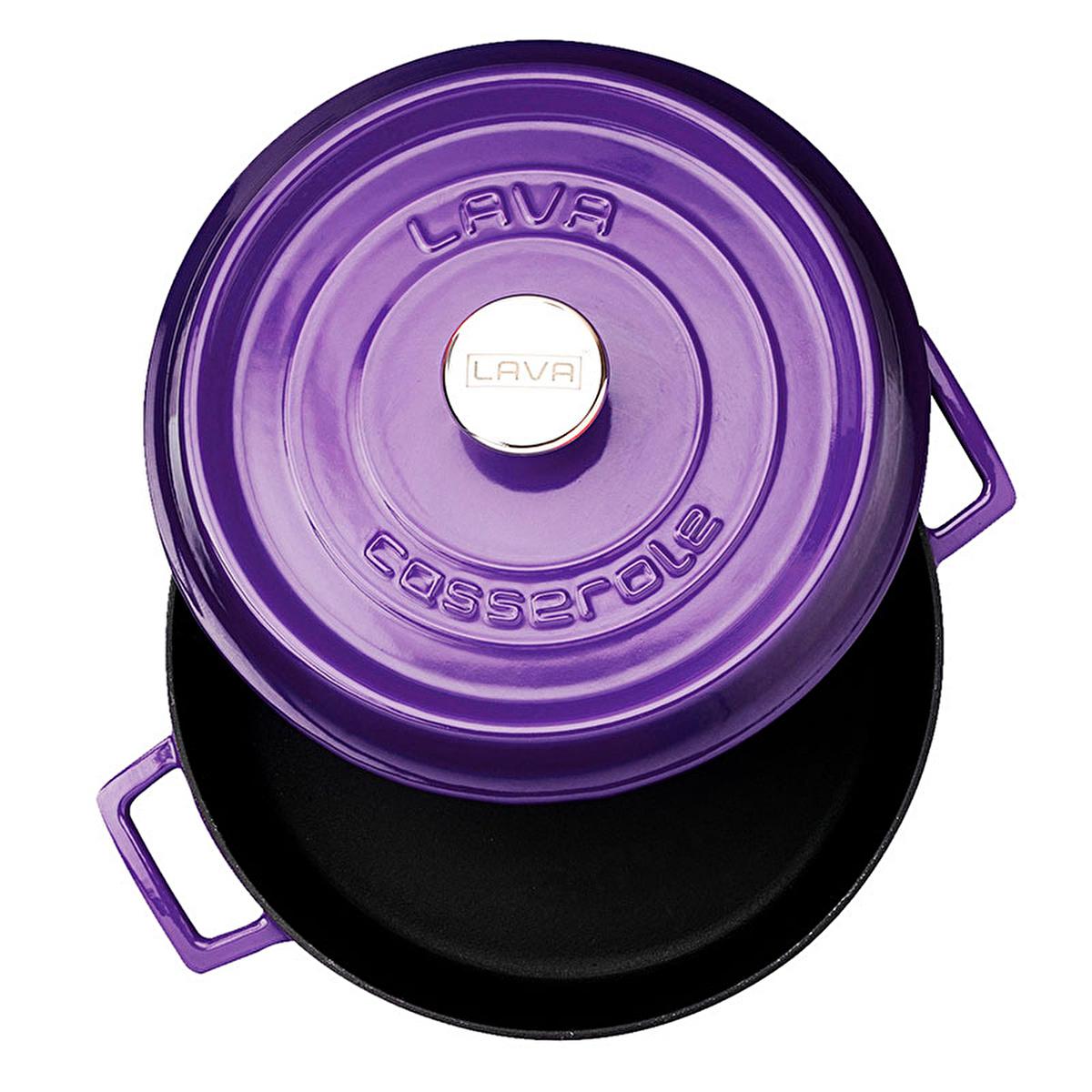 Purple enamel cast iron pot lid with LAVA logo and two side handles