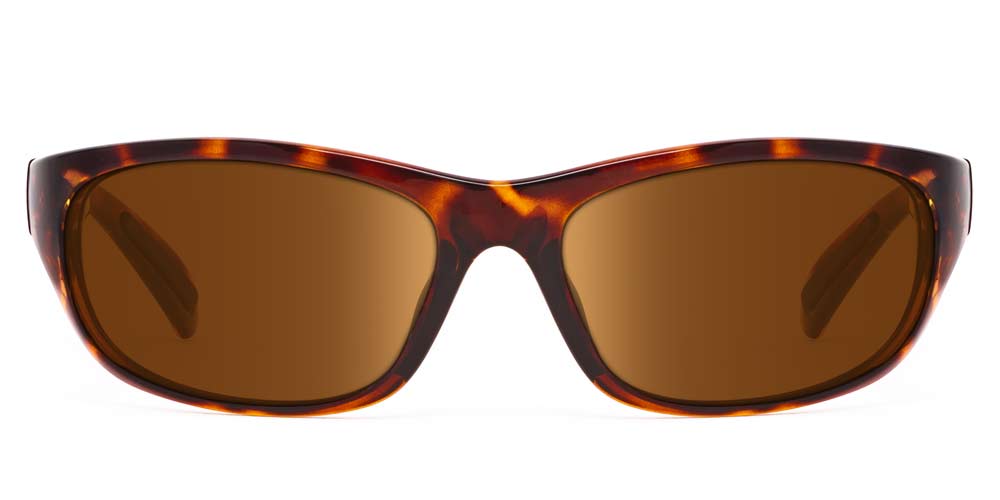 Tortoise frame sunglasses with brown lenses, front view