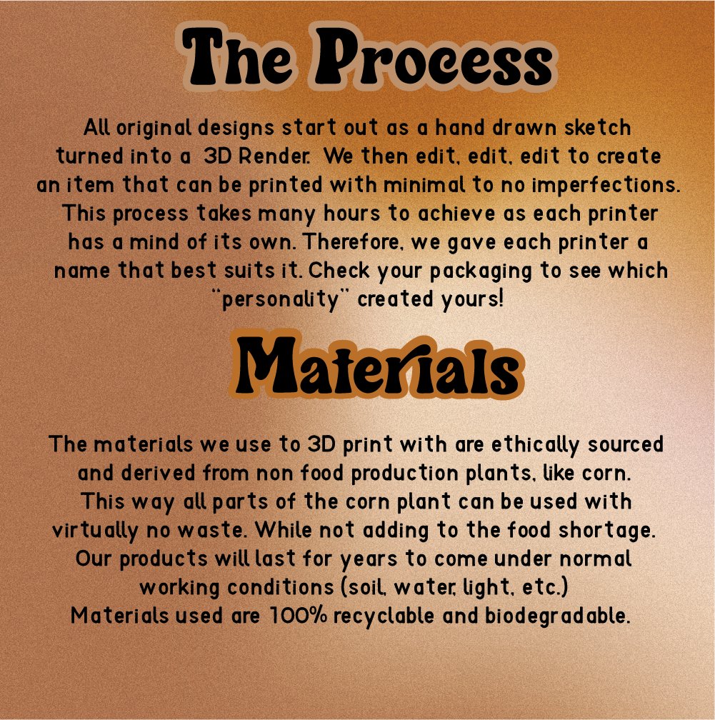 Materials and process info for 3D-printed hanging creature orb planter pots