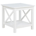 White square pine side table with lower shelf and X-cross braced sides