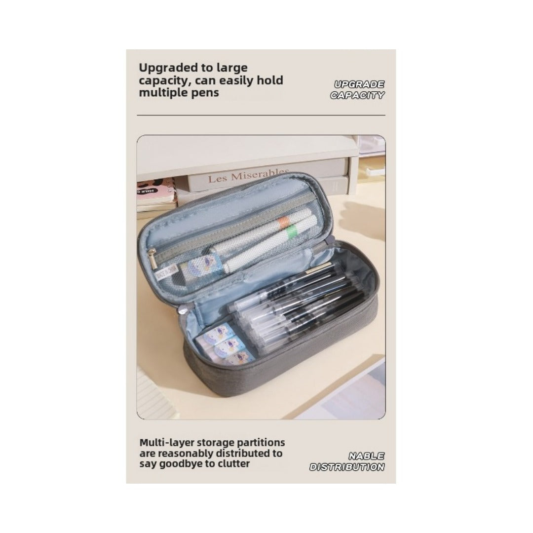 Stationery case with pens and supplies inside, shown in a product-style card