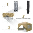 Tan pop-up canopy tent with sidewalls shown during assembly with frame poles