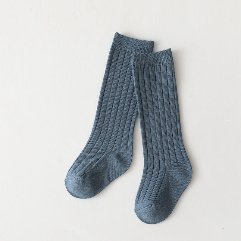 Baby ribbed crew socks, blue-gray, middle-long length, pair view