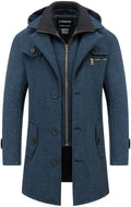 Men's navy wool-blend winter coat with zip front, notched collar, and flap pockets
