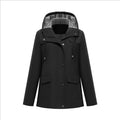 Gore-Tex waterproof hooded jacket, black, striped inner hood, button-front closure