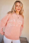 And The Why WIFEY & heart round-neck sweater in pink, with WIFEY graphic