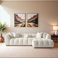 Light fabric tufted modular sectional sofa with chaise lounge and back pillows