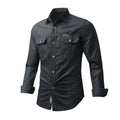 Men's utility work shirt, black, button-front, two chest pockets, long sleeves