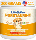 BioBioPaw taurine powder for dogs in a 200 g white and orange tub