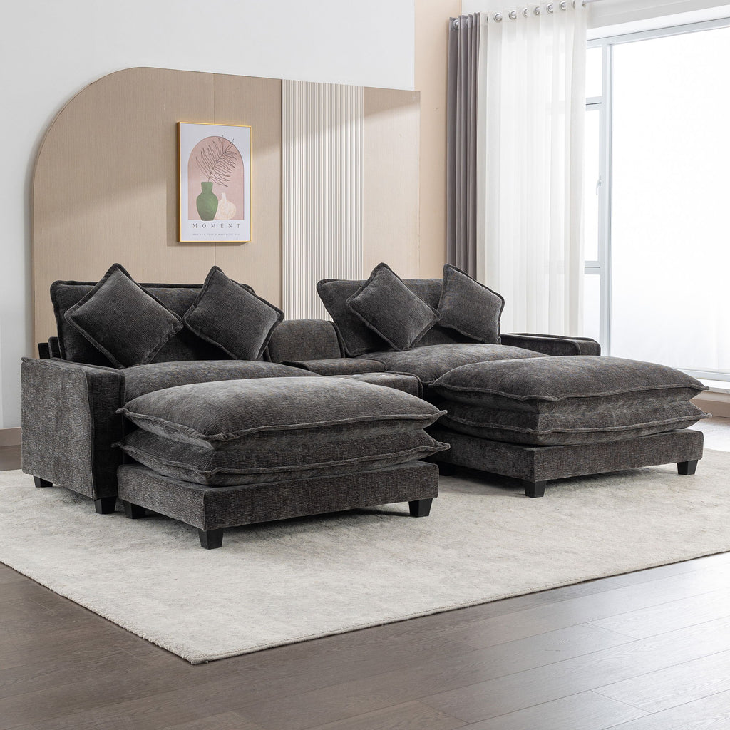 Modern dark gray sectional sofa with removable ottomans and chaise seating