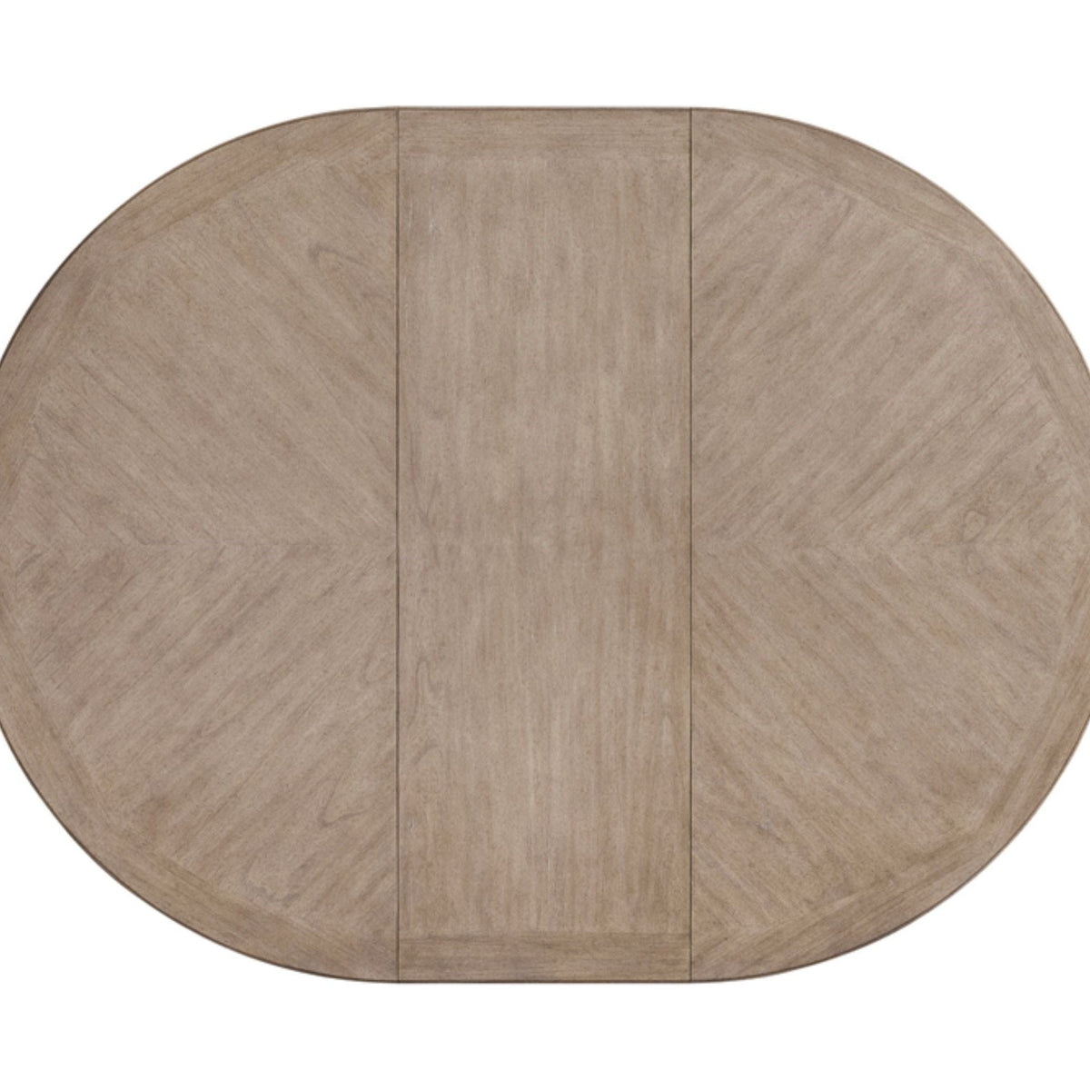 Sand round dining table top with seam lines for extendable center section
