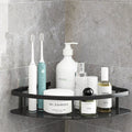 Large anti-rust metal shower rack with two black round shelves for bathroom bottles