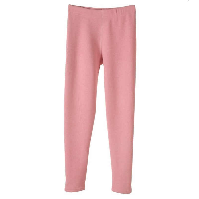 Women’s pink cashmere leggings, slim straight legs with elastic waistband