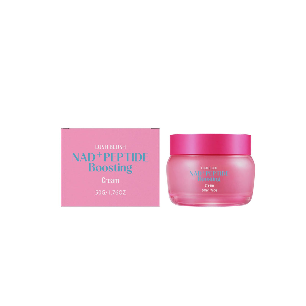 Face boosting cream jar and box with NAD+Peptide branding